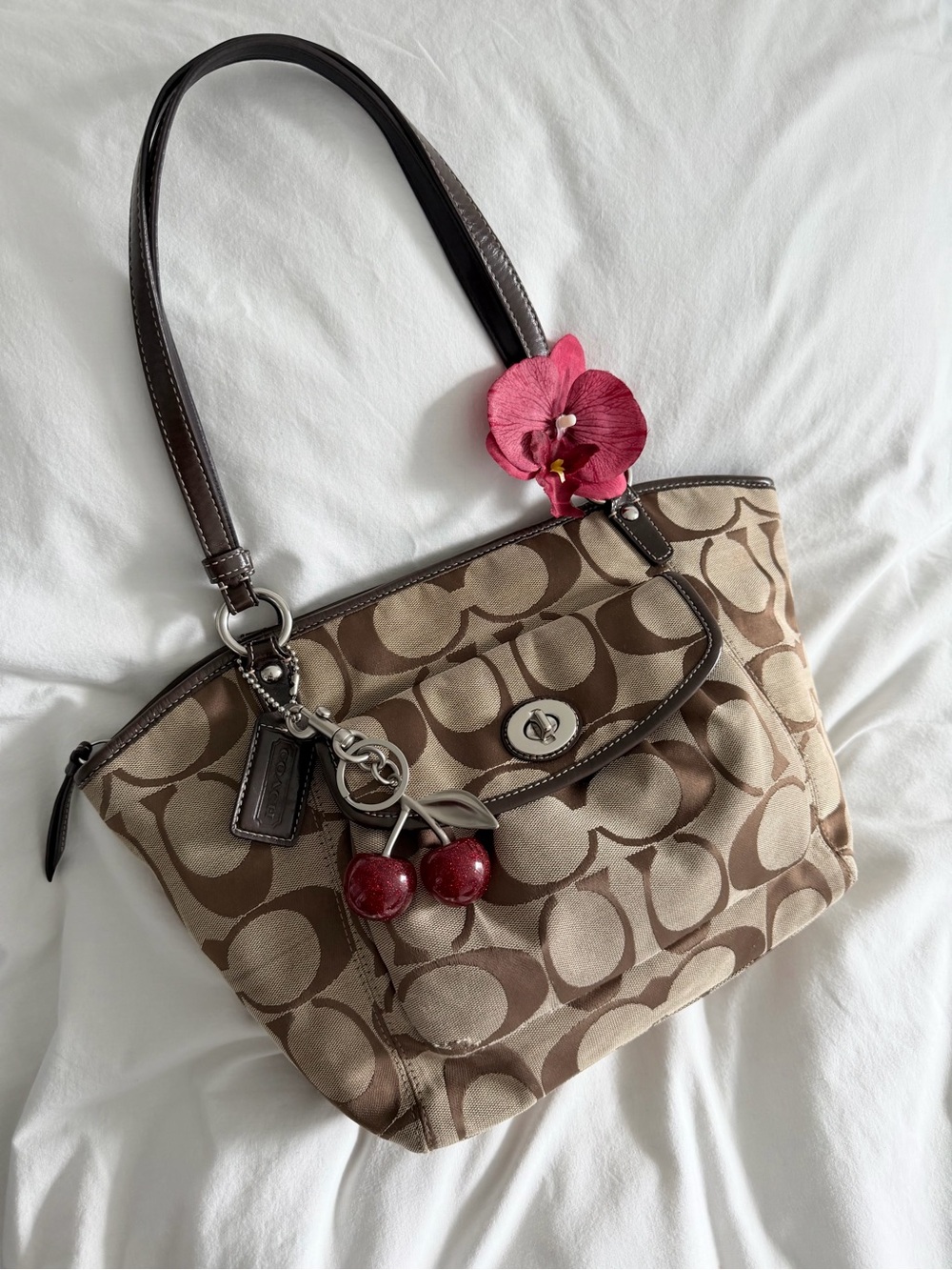 vintage Coach Brown Canvas Leah Tote Bag